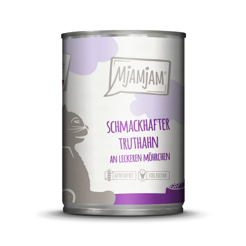 Expressversand Sparpaket 6 x 400 g Mjamjam Schmackhafter Truthahn an leckeren Möhrchen Katzen Nassfutter